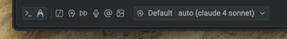 The Input Toolbelt in Warp’s Universal Input, showing quick-access controls for context, slash commands, voice input, attachments, profiles, and model selection.